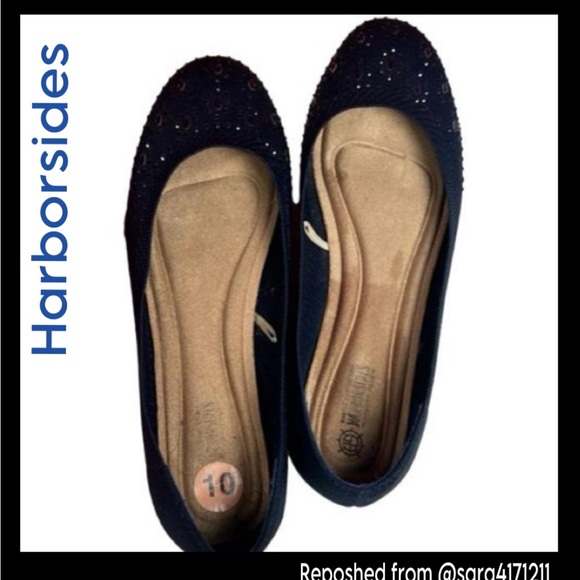 HARBORSIDES Narcisa Navy Blue Crystal Gem Knit Ballet Flat Shoes 10W WIDE - Picture 3 of 16